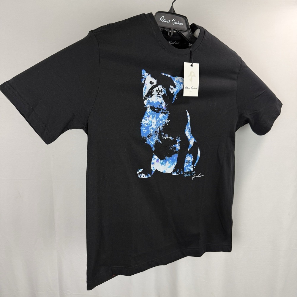 Robert Graham T- Shirt Dog Graphic Print Crew Neck 100% Cotton Mens Medium Black